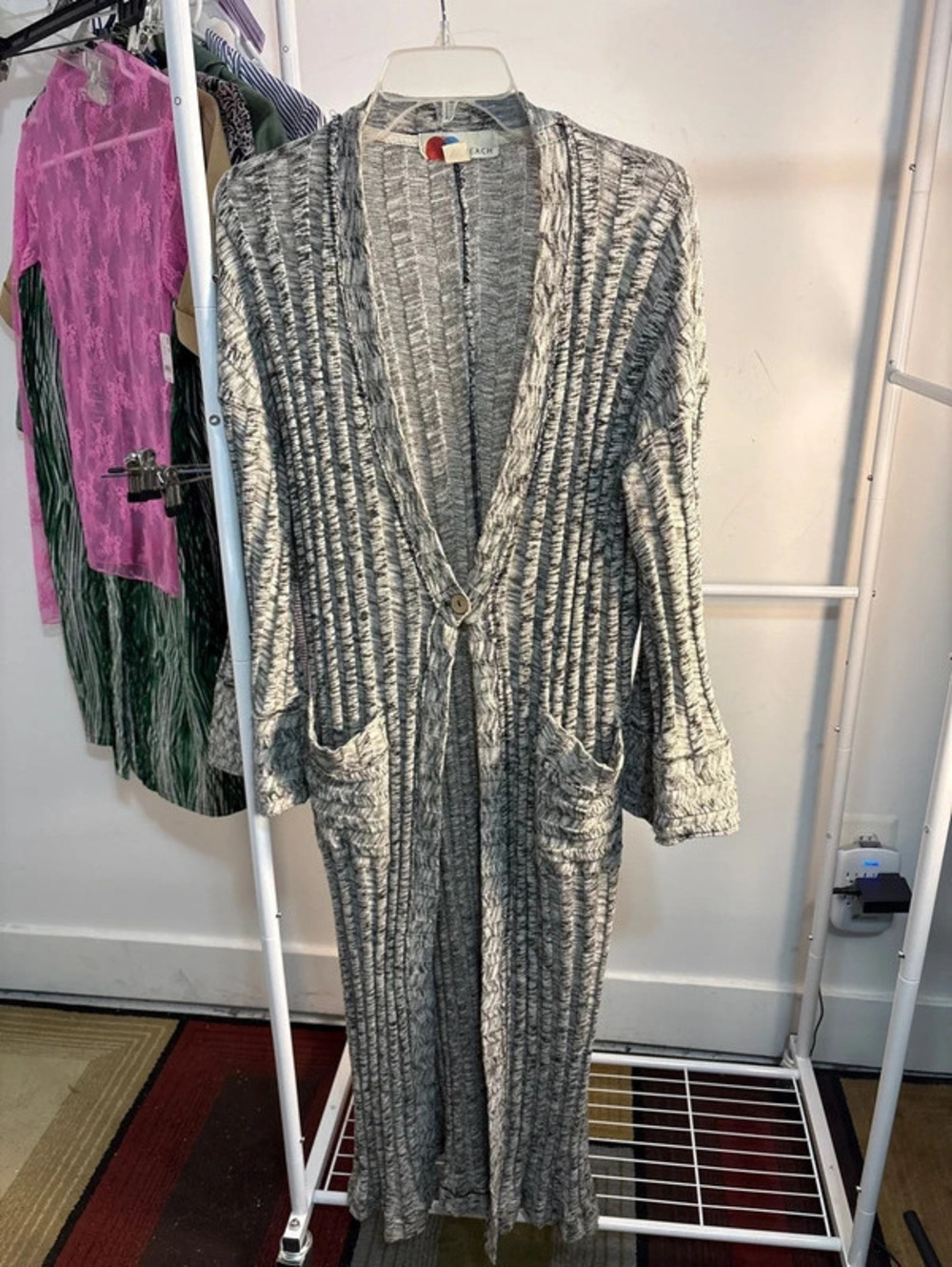 Free People Beach Nights Maxi Cardigan / Shadow Stripe Pocket Cardi - Size Small
